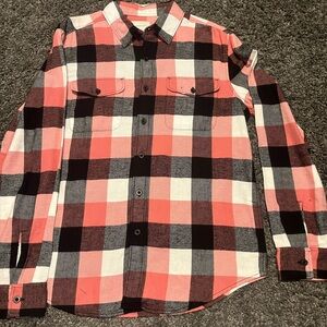 Salmon And Black Flannel Button Up